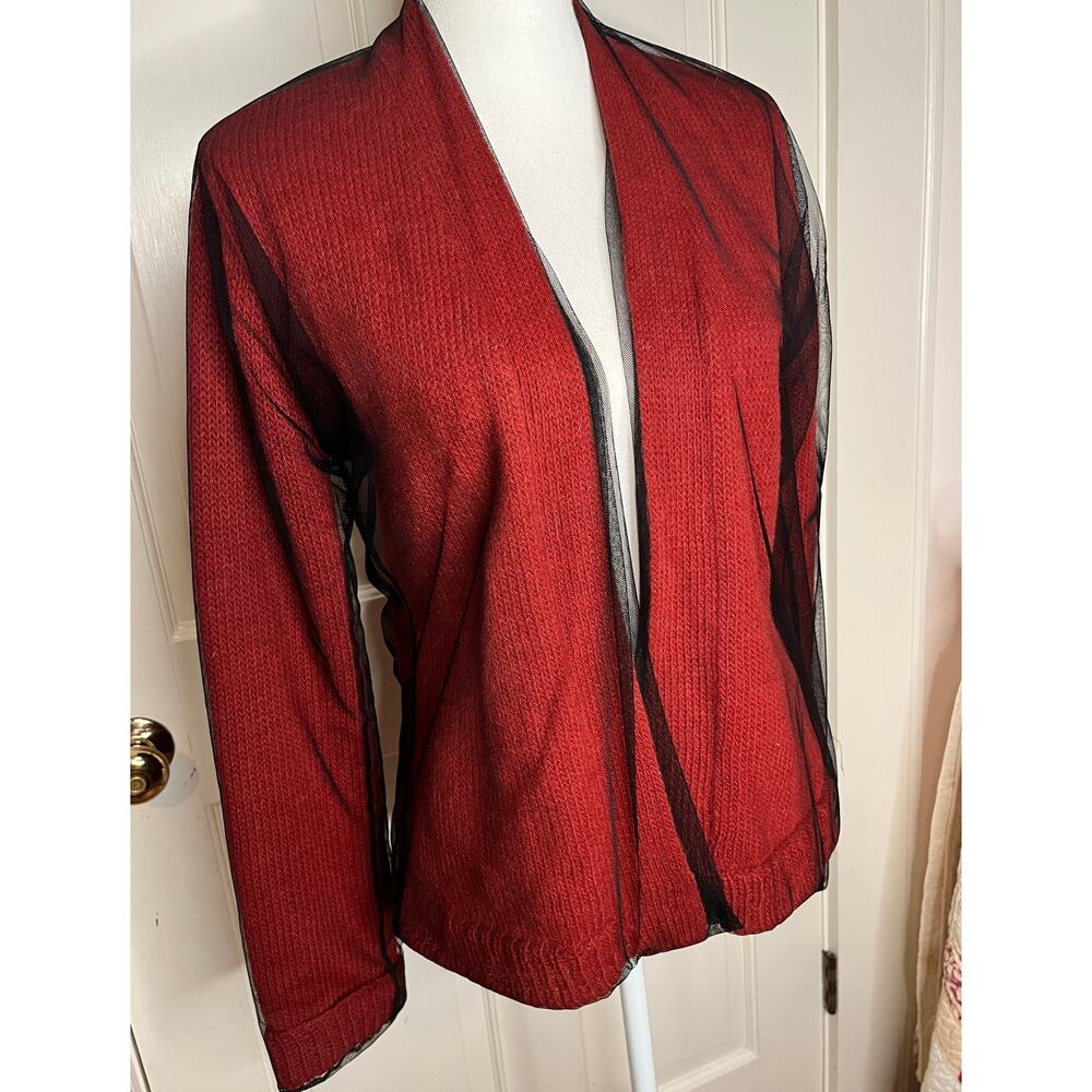 Rundholz Garnet Red with Black Tulle Overlay Alpace/Nylon Cardigan Size S